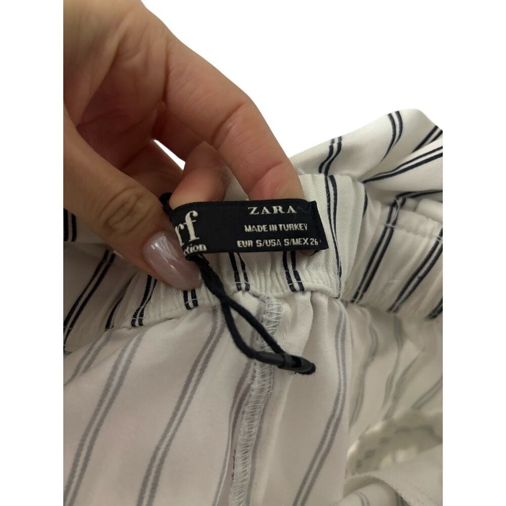 Zara White Navy Pinstripe High Waist Shorts S - Picture 9 of 9